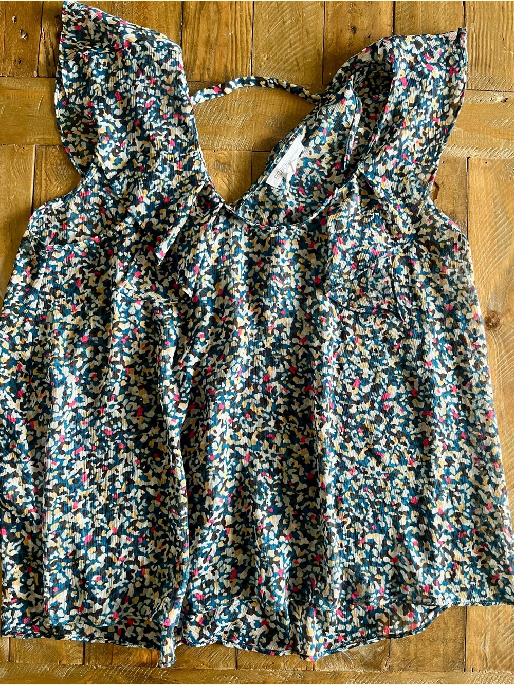 BCBGeneration Boho Sheer Ruffle Sleeve Floral Blouse Cottagecore US L - Picture 5 of 11